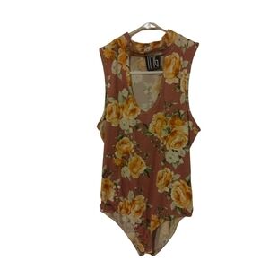Floral Bodysuit TMG NY Super Soft Peek-A-Boo Chest Snap Closure  Romantic Sexy L